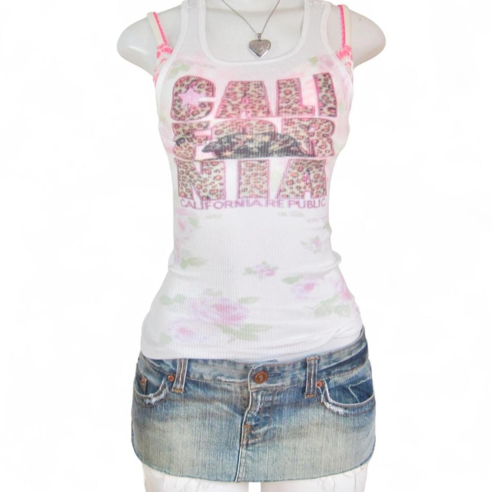 pink tank y2k 2000s mcbling indie sleaze coquette animal print